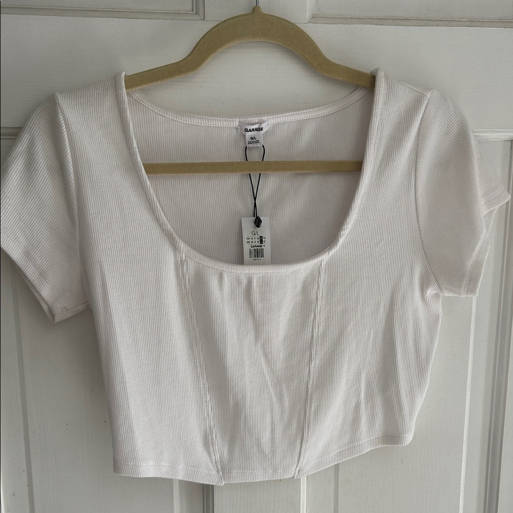 Garage White Ribbed Crop Top
